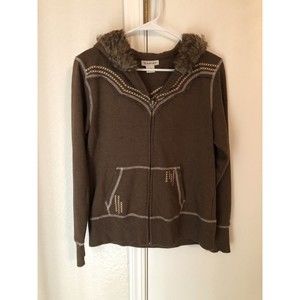 ARIAT Women’s Hoodie Size L Brown Faux Fur lined Hood (Please read)